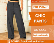 Pants Sewing Pattern for Women | Sewing Patterns | Trousers Pattern | Straight Leg Pants Pattern | Sewing Pattern Women Pants Trousers