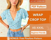 Wrap Top Pattern | Crop Top Pattern | Women Sewing Pattern | Blouse Pattern | Sewing Patterns Women Blouse | Tie Top Blouse Women Pattern