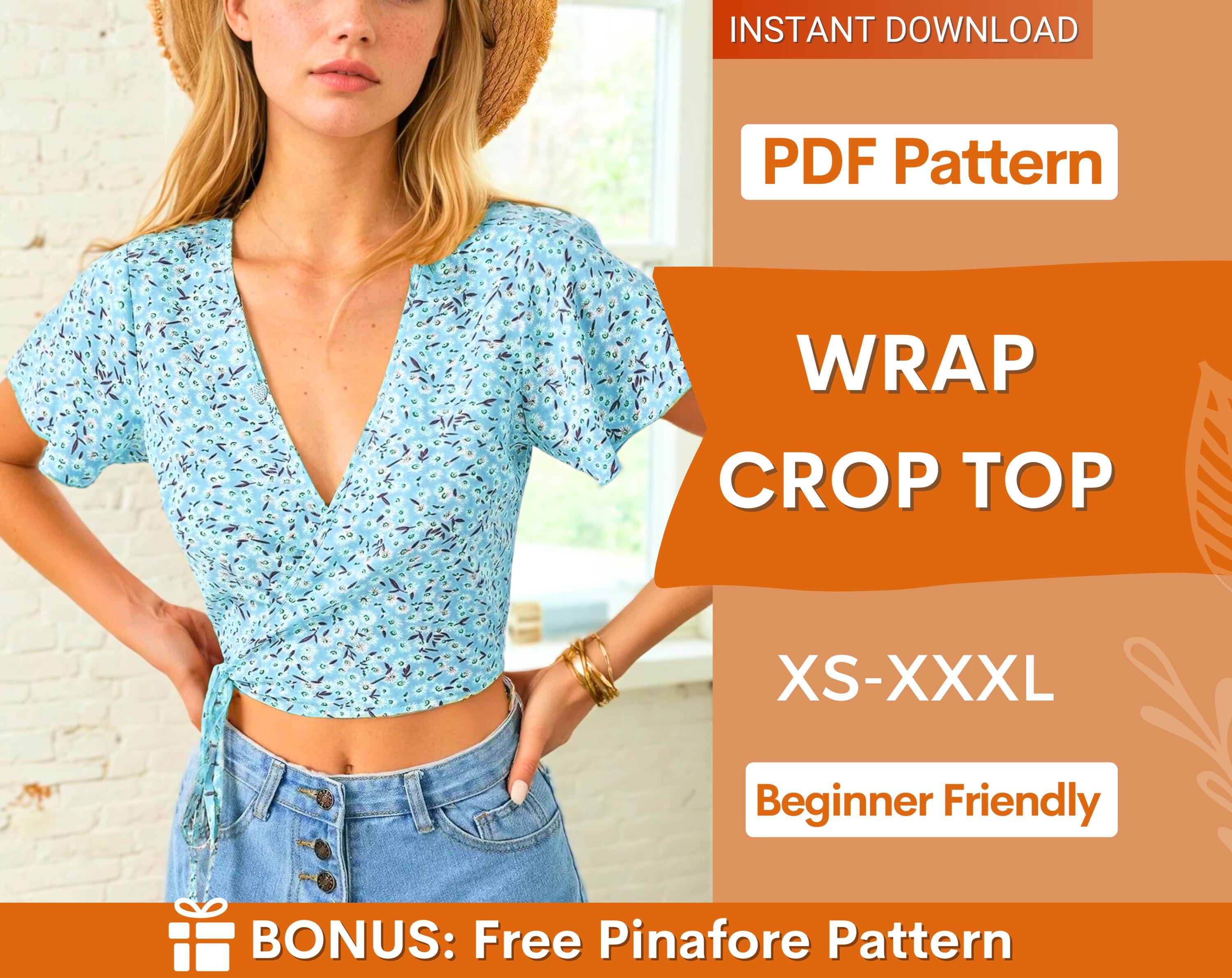 Wrap Top Pattern | Crop Top Pattern | Women Sewing Pattern | Blouse Pattern | Sewing Patterns Women Blouse | Tie Top Blouse Women Pattern