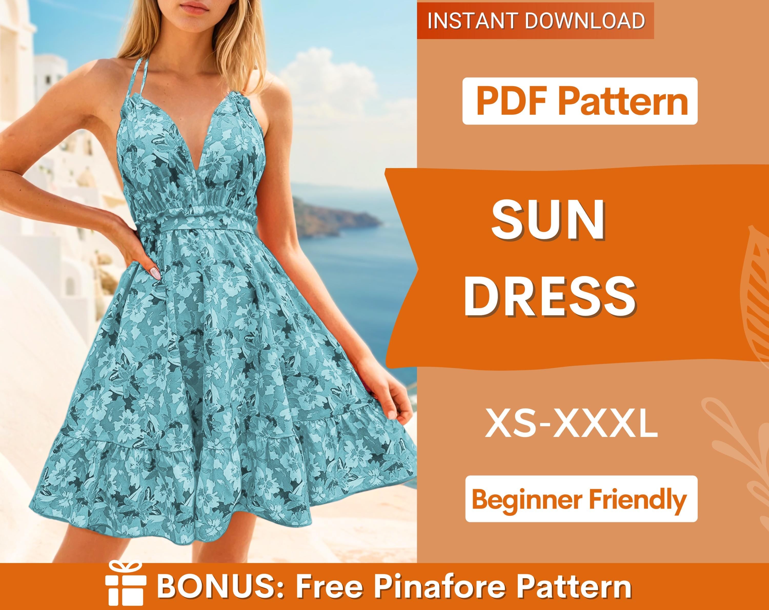 Sundress Sewing Pattern | XS-XXXL | Womens Dress Pattern | Summer Dress Pattern | Backless Dress Pattern | Easy Dress Pattern beginners pdf