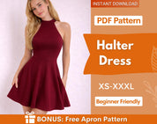 Halter Dress Pattern | Dress Pattern | Sewing Patterns | Women Patterns | Prom Dress | Summer Dress | Easy Dress Pattern XS-XXXL