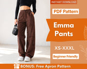 Emma Pants Sewing Pattern | Trousers Pattern | Women Pants | Sewing Pattern Pants | Straight Leg High Waisted Pants Women Sewing Pattern