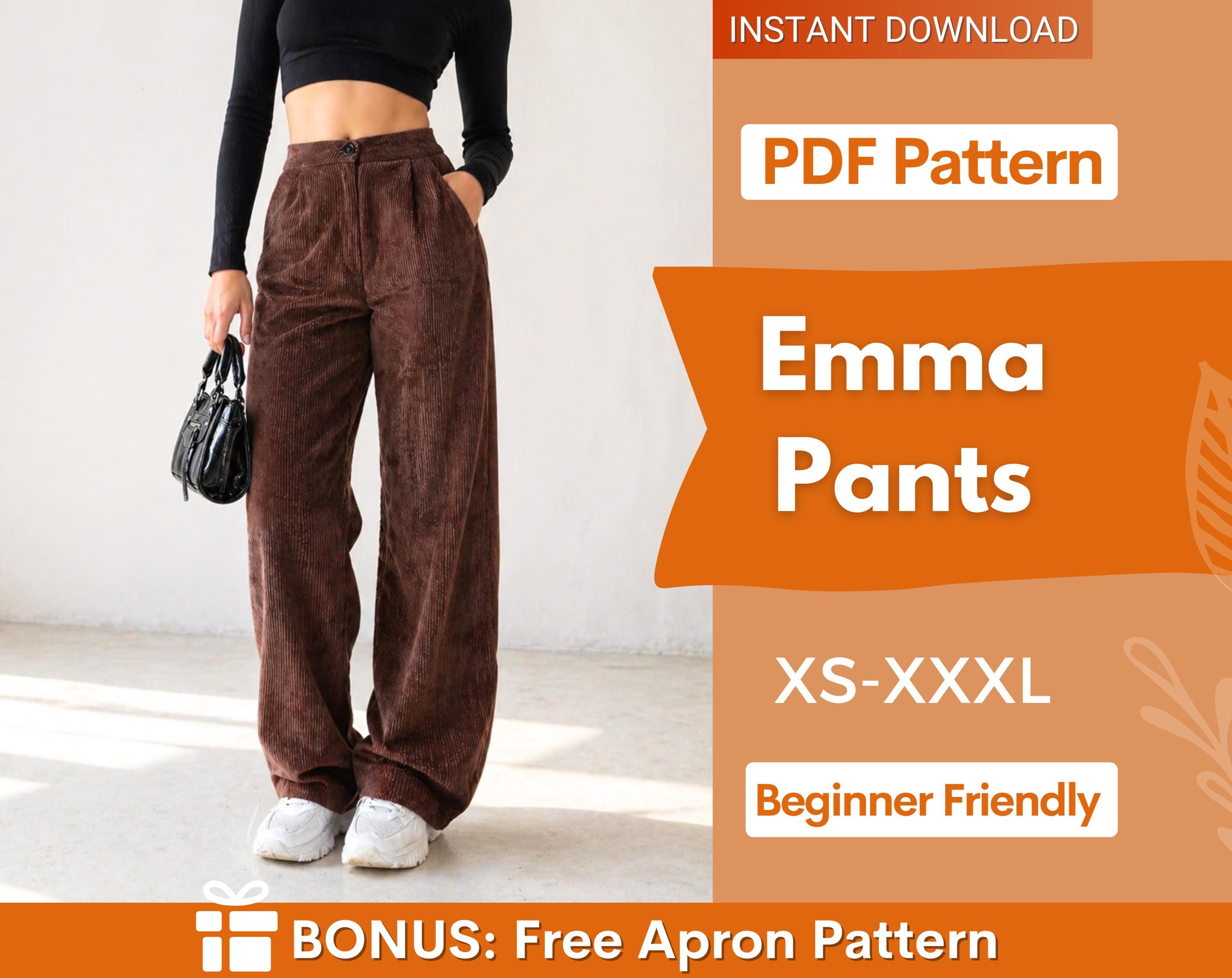 Emma Pants Sewing Pattern | Trousers Pattern | Women Pants | Sewing Pattern Pants | Straight Leg High Waisted Pants Women Sewing Pattern