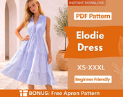 Elodie Dress Sewing Pattern | Dress Pattern | Sewing Pattern for Women | Tiered Dress | Sleeveless Dress | Beginner Sewing Pattern Dress