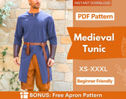 Medieval Tunic Sewing Pattern for Men, Medieval Shirt Pattern, Mens Costume Sewing Pattern, Tunic Cosplay Pattern, Medieval Costume Pattern