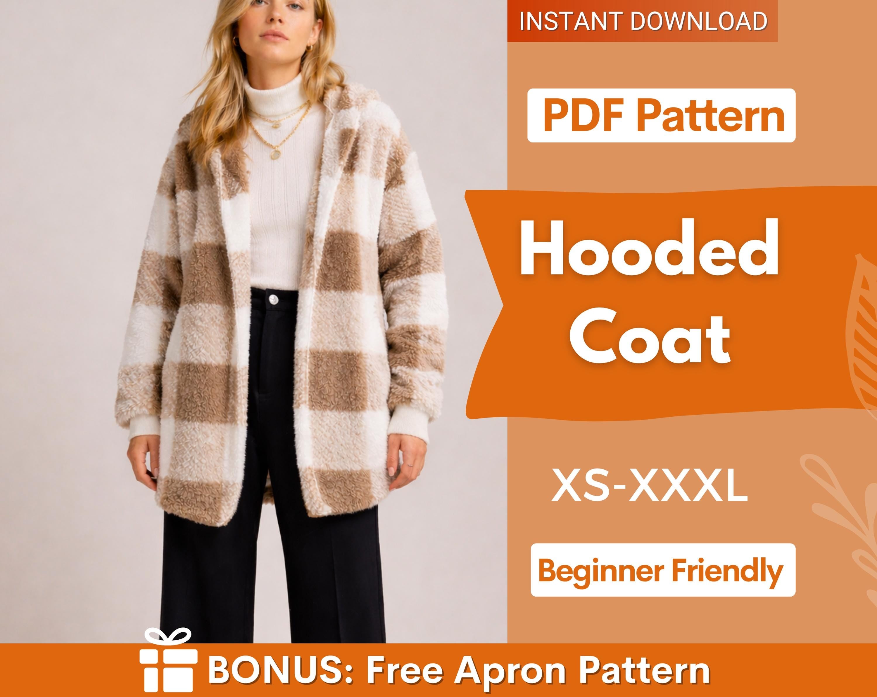 Hooded Coat Sewing Pattern for Women | Coat Pattern | Jacket Pattern | Sewing Patterns | Women Sewing Pattern Coat Jacket with Hoodie