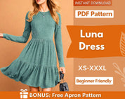 Tiered Dress Sewing Pattern | Dress Pattern | Sewing Patterns | Women Dress Pattern | Beginner Sewing Pattern for Women | Long Sleeved Dress