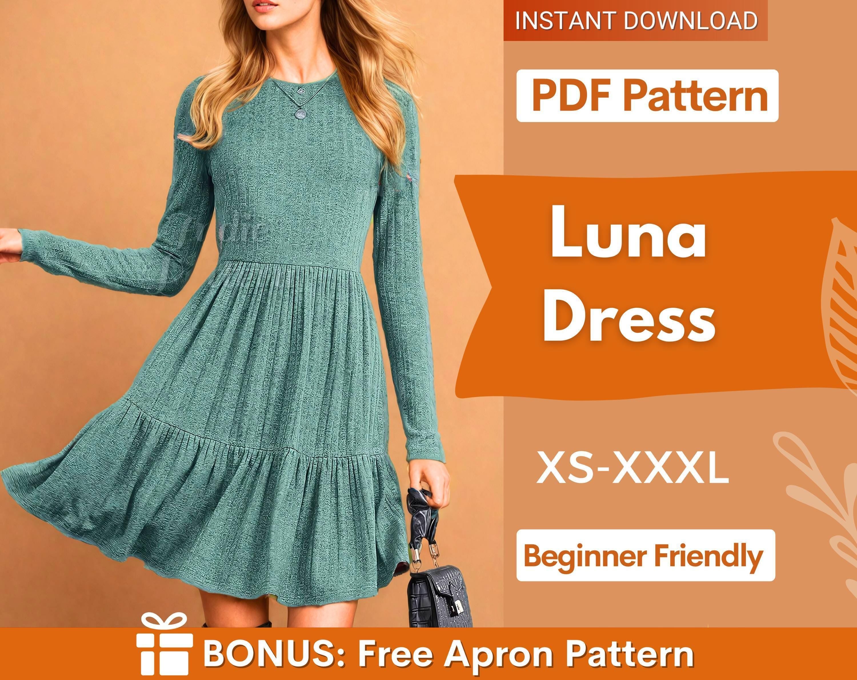 Tiered Dress Sewing Pattern | Dress Pattern | Sewing Patterns | Women Dress Pattern | Beginner Sewing Pattern for Women | Long Sleeved Dress