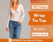 Wrap Tie Top Sewing Pattern | Wrap Top Pattern | Women Sewing Pattern | Blouse Pattern | Sewing Patterns Women Blouse | Tie Top Blouse Women