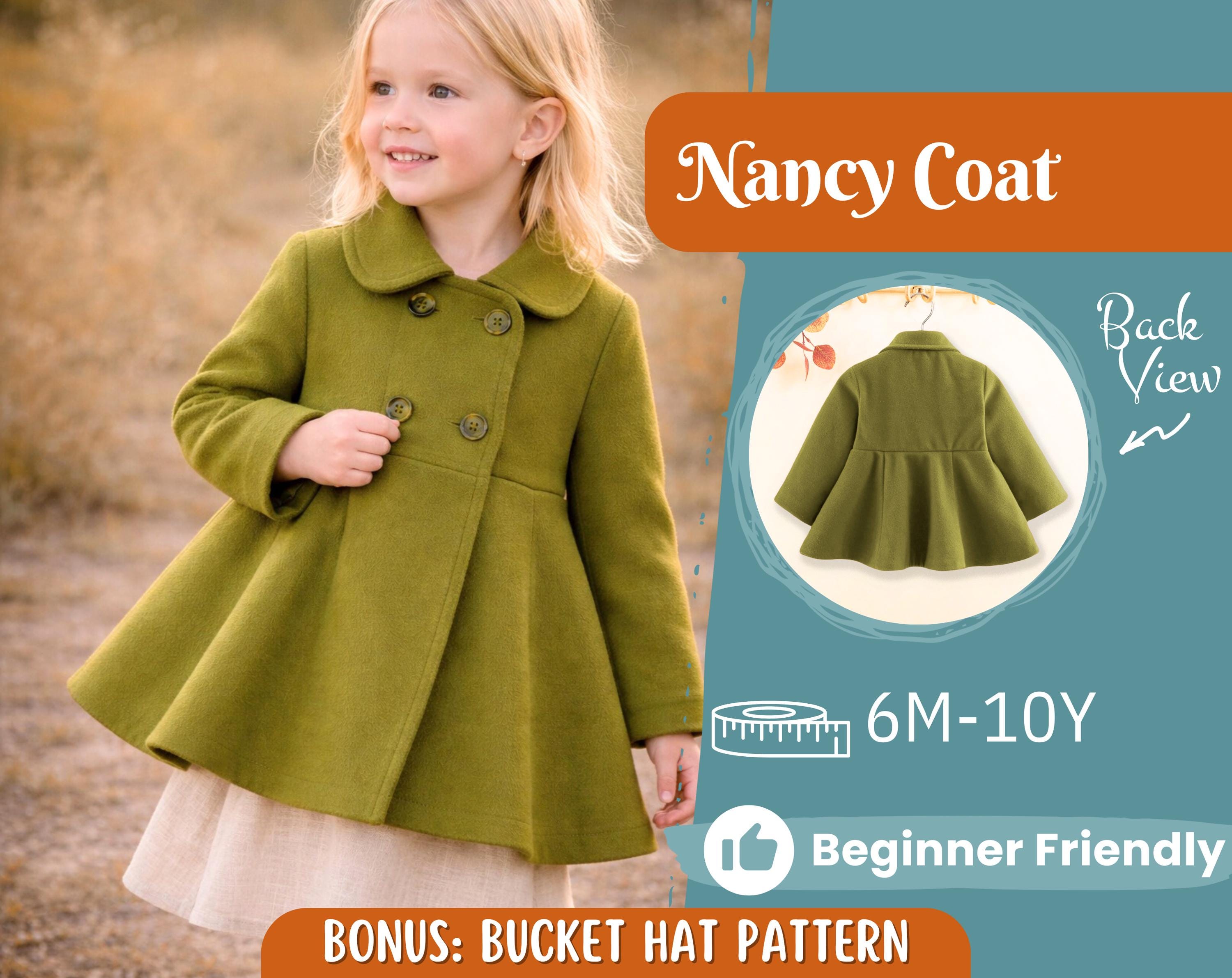 Coat Sewing Pattern for Kids, Girl Coat Pattern, Kids Pattern, PDF Pattern, Beginner Pattern, Sewing Pattern Toddlers, Kids Jacket Pattern