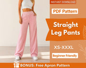 Women Pants Sewing Pattern | Trousers Pattern | Pants Pattern | Women Sewing Pattern | High Waisted Straight Leg Pants Sewing Pattern Women