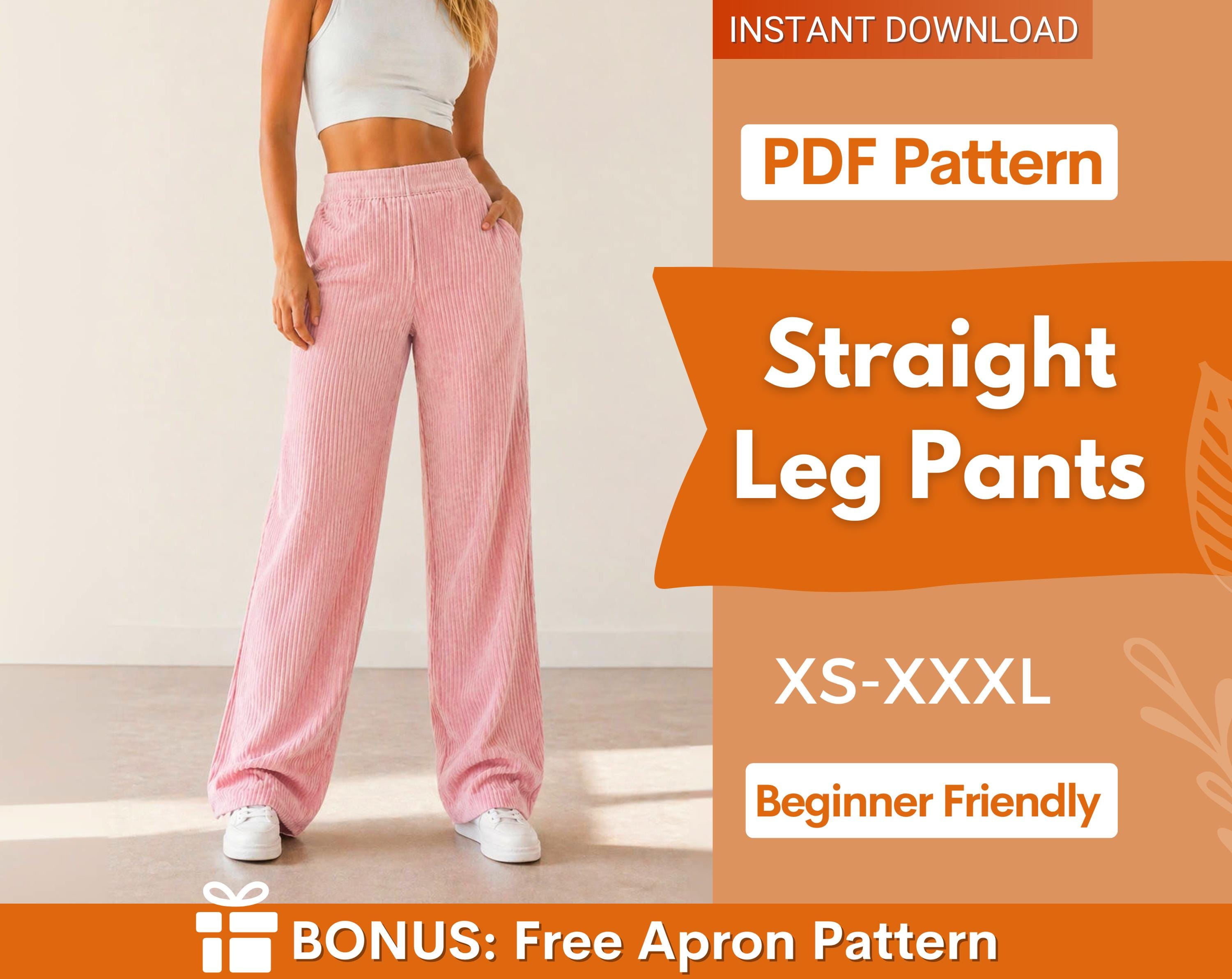 Women Pants Sewing Pattern | Trousers Pattern | Pants Pattern | Women Sewing Pattern | High Waisted Straight Leg Pants Sewing Pattern Women