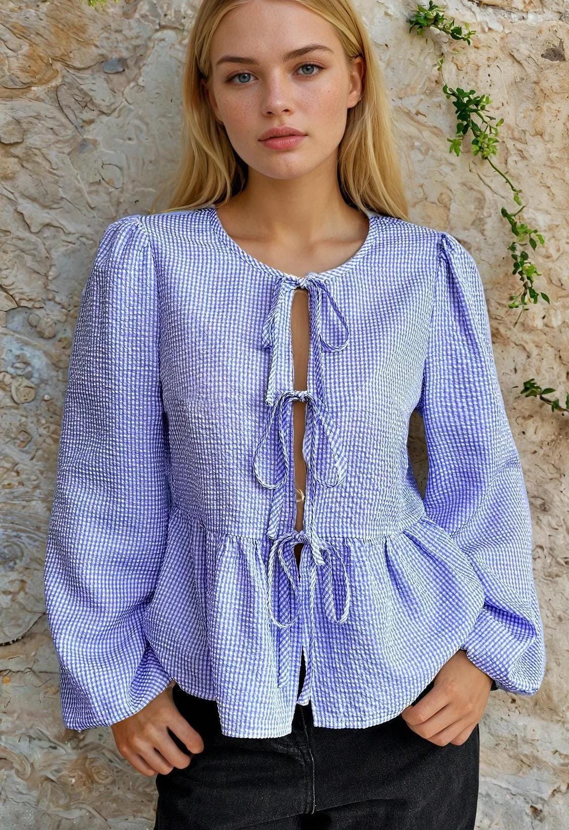 Blouse Sewing Pattern, Front Tie Blouse, Knot Blouse, Shirt Pattern, Milkmaid Pattern, Women Shirt, Peplum Top, Peplum Blouse Pattern Women