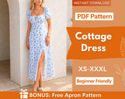 Cottage Dress Sewing Pattern | Milkmaid Dress Pattern | Slit Dress Pattern | Women Sewing Pattern | Maxi Dress Pattern