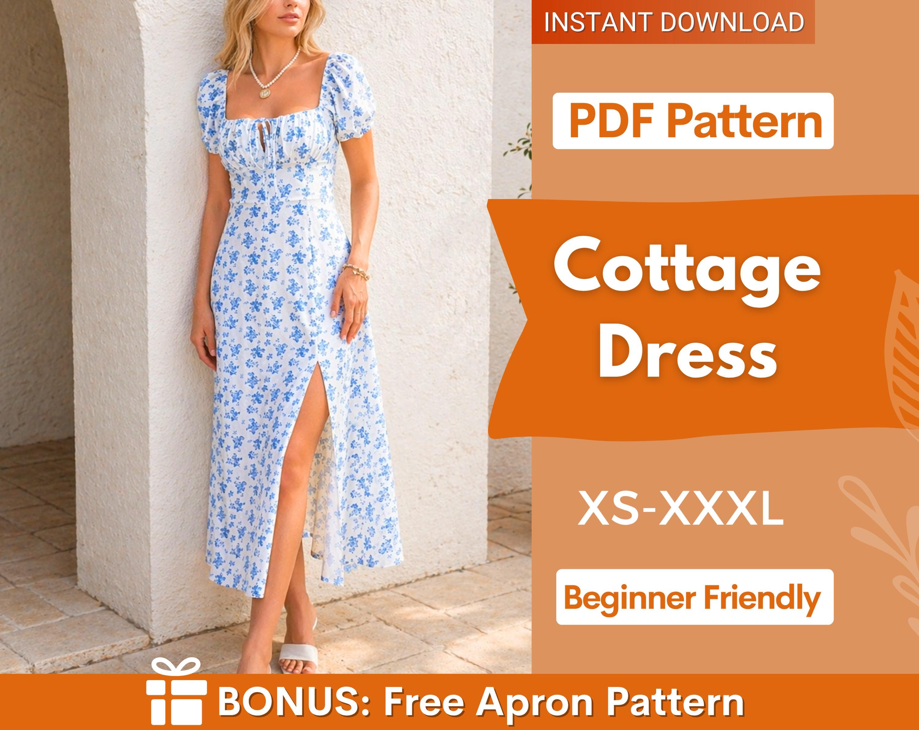 Cottage Dress Sewing Pattern | Milkmaid Dress Pattern | Slit Dress Pattern | Women Sewing Pattern | Maxi Dress Pattern