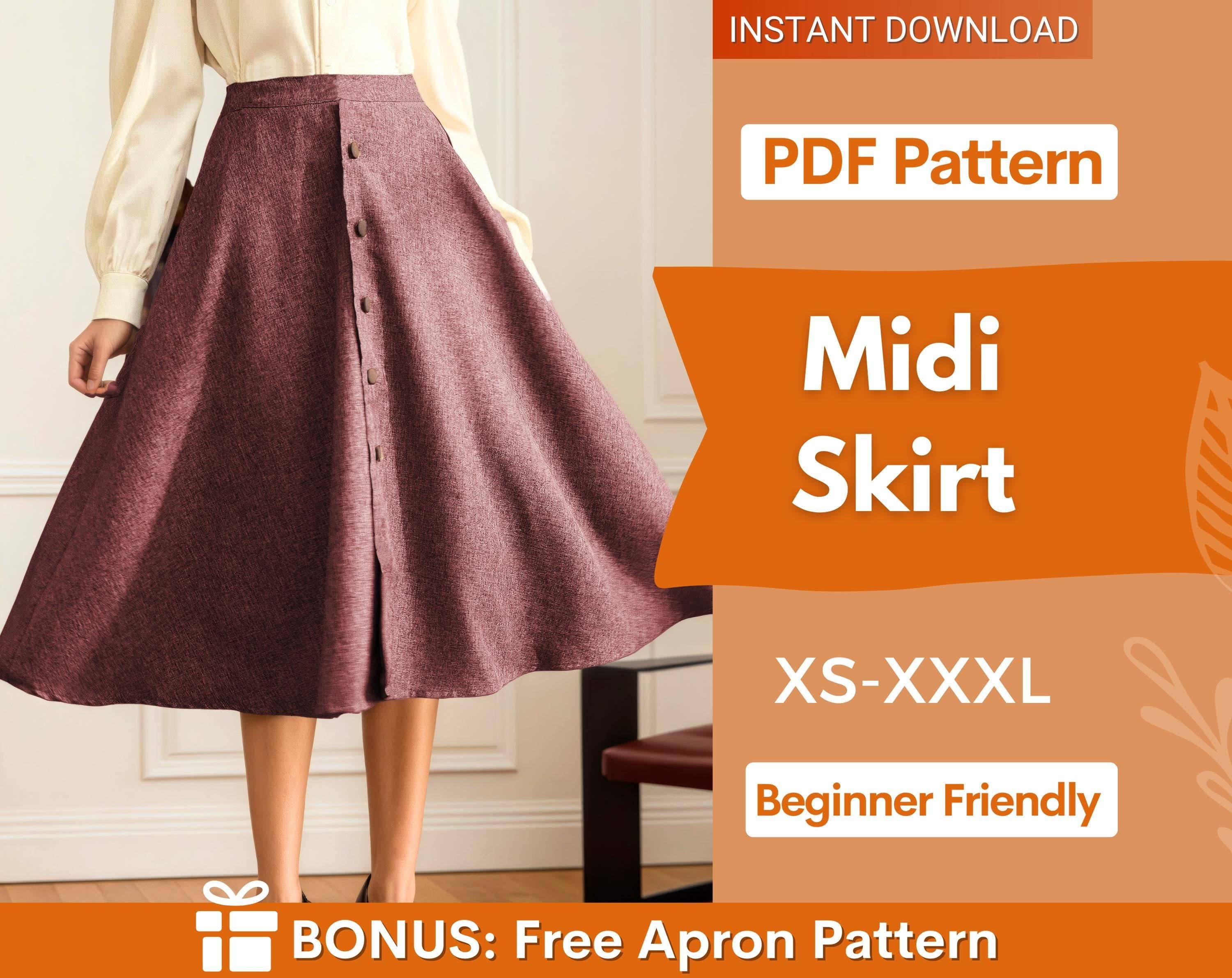 Skirt Sewing Pattern, Sewing Patterns, Sewing patterns for Women, Skirt Patterns for Women, Womens Skirt Pattern, Midi Skirt Pattern,