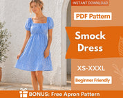 Smock Dress Sewing Pattern for Women PDF | XS-XXXL | Babydoll Dress Pattern | Women Sewing Pattern | Milkmaid Dress, Mini Dress