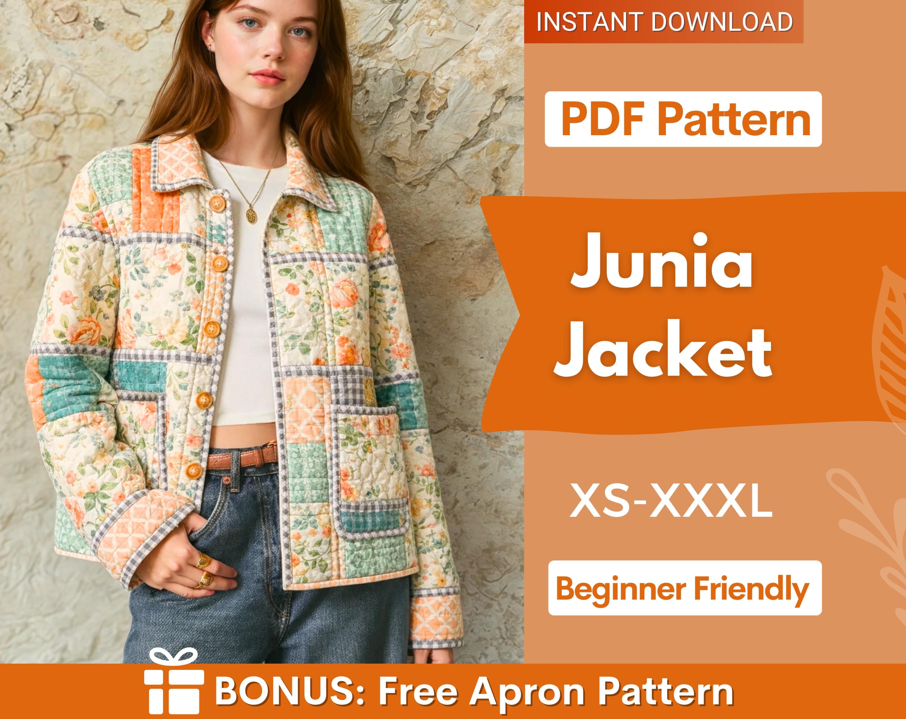 Jacket Sewing Pattern | Quilted Jacket Pattern | Sewing Patterns Women | Sewing Pattern Patchwork Jacket | Button Up Jacket with Collar