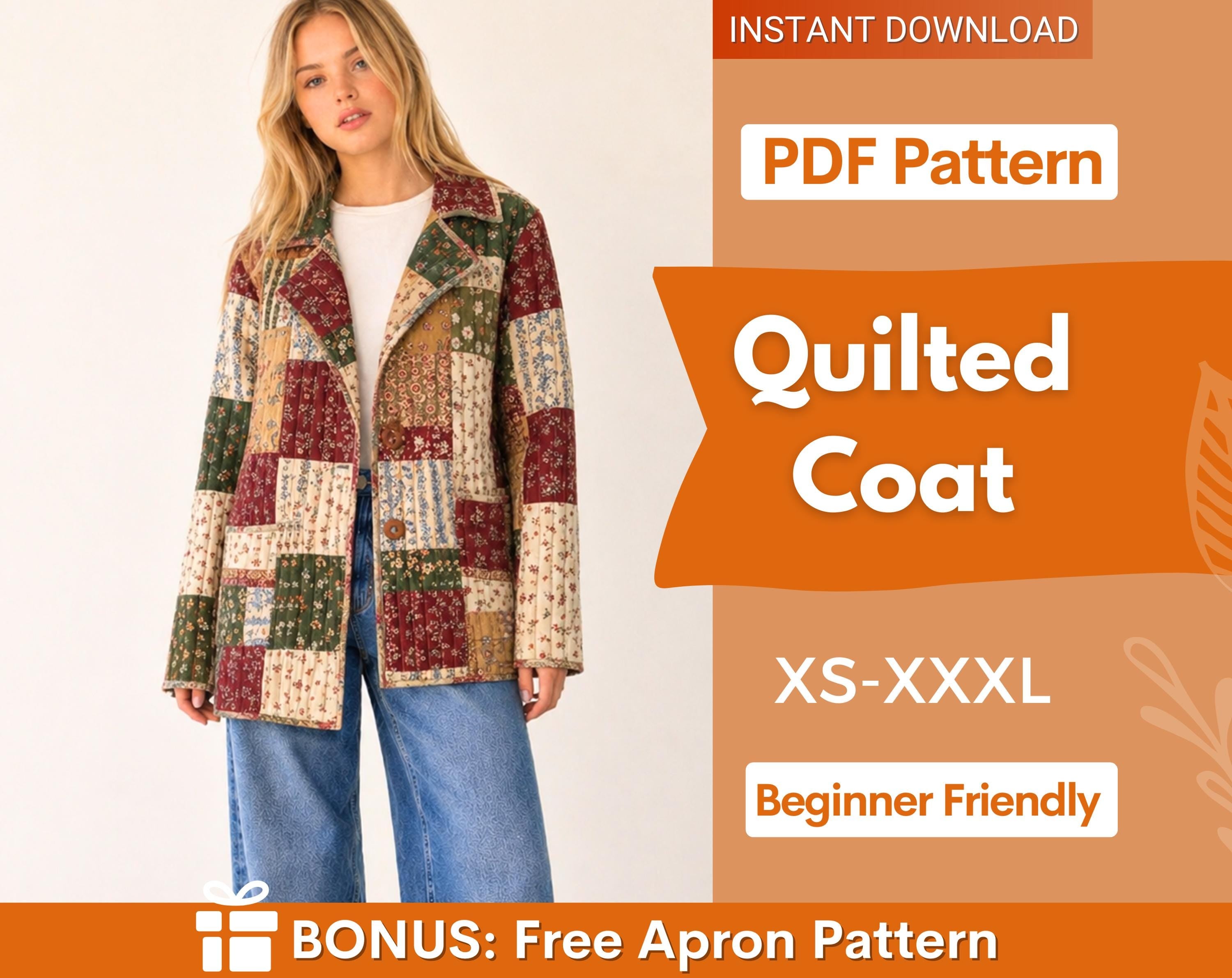 Quilted Coat Sewing Pattern | Coat Pattern | Sewing Patterns | Women Sewing Pattern Patchwork | Beginner Jacket, Quilted Jacket