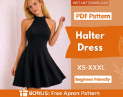Halter Dress Sewing Pattern | Dress Pattern | Sewing Patterns | Women Patterns | Prom Dress | Summer Dress | Easy Dress Pattern XS-XXXL