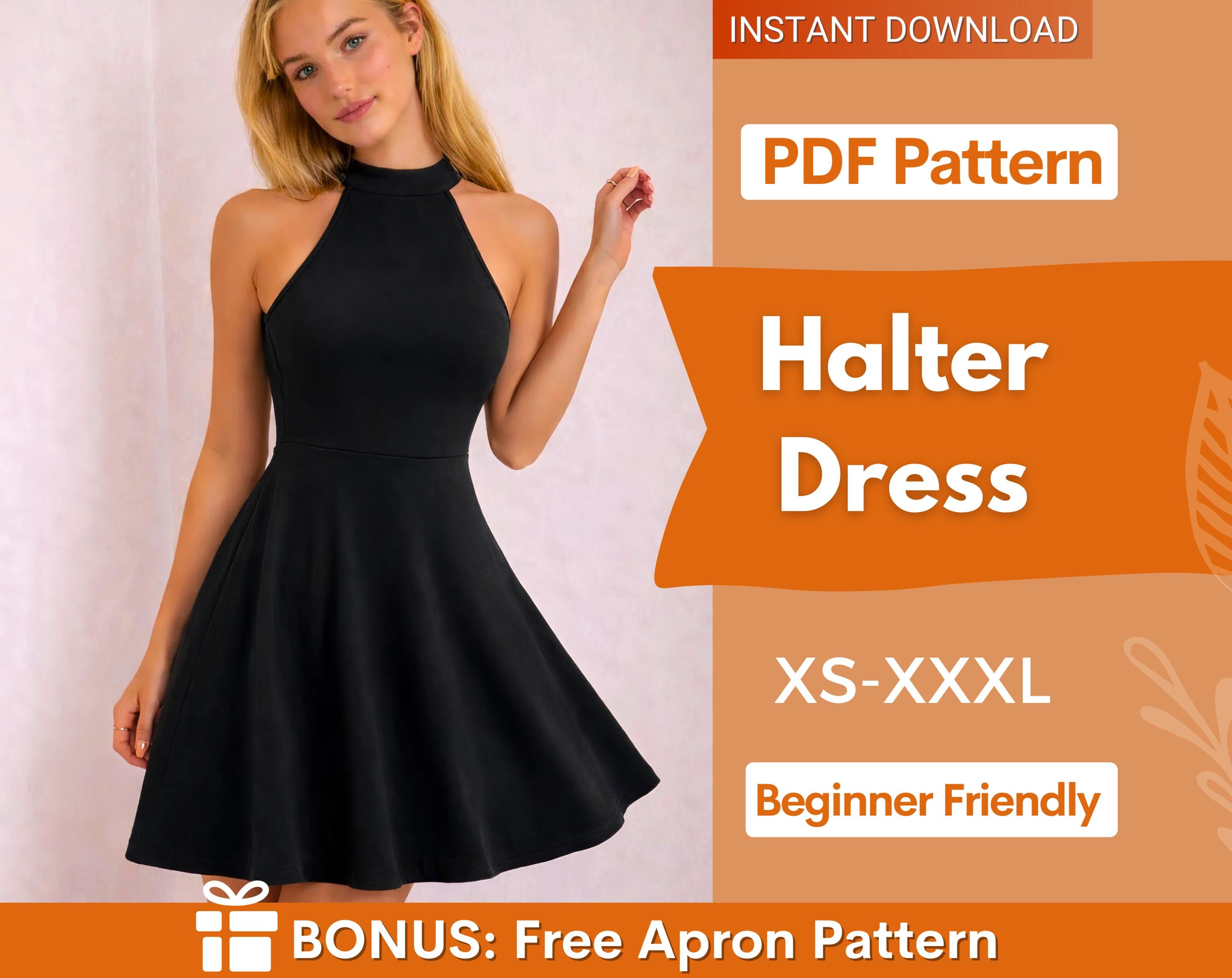 Halter Dress Sewing Pattern | Dress Pattern | Sewing Patterns | Women Patterns | Prom Dress | Summer Dress | Easy Dress Pattern XS-XXXL