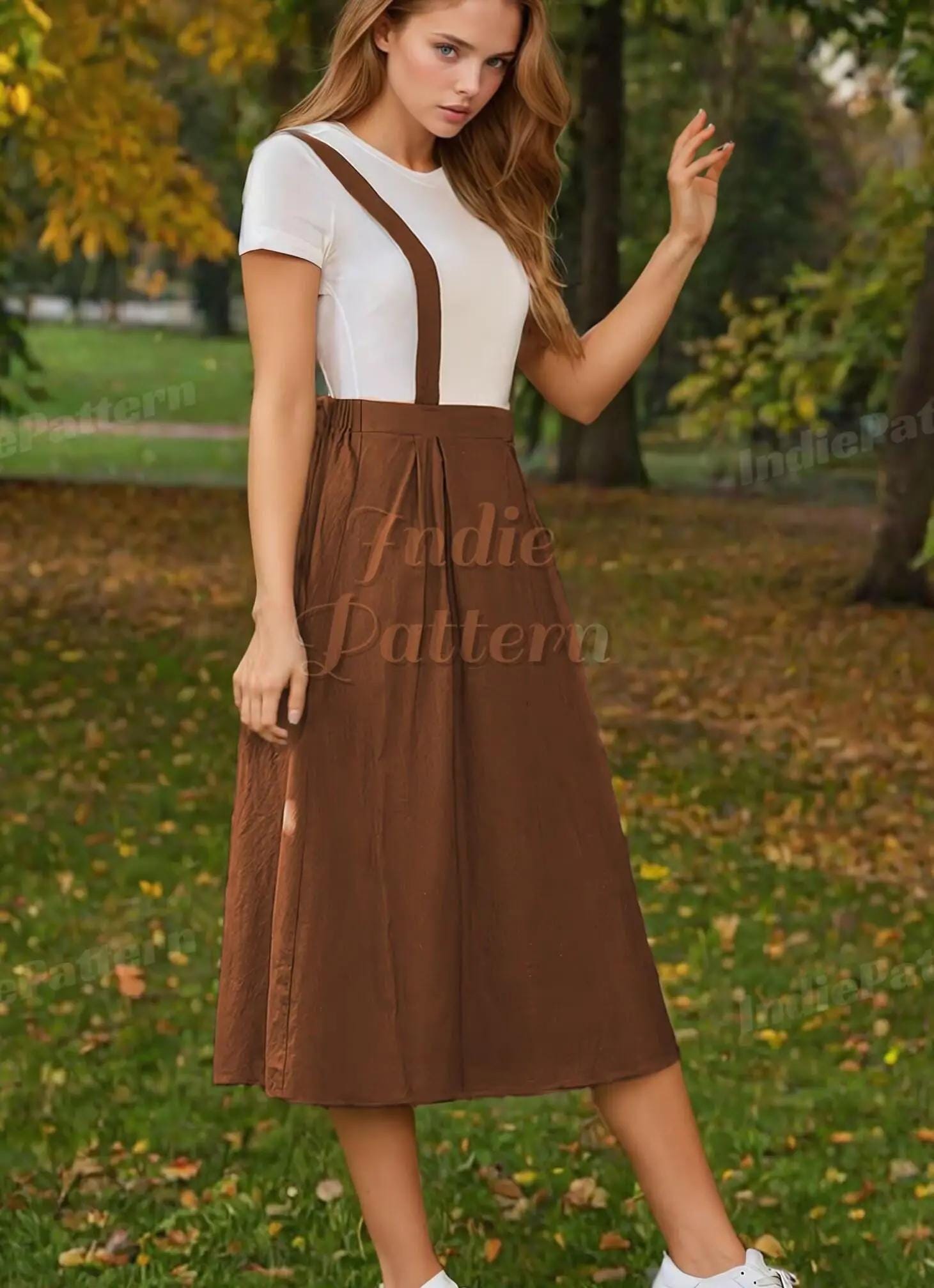 Pinafore Skirt Sewing Pattern for Women PDF | S-XL | Skirt Pattern | Suspender skirt pdf pattern, pinafore pattern, Easy sewing pattern