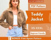 Jacket Pattern, Women Jacket Sewing Pattern, Crop Jacket, Teddy Jacket, Zip Up Jacket,  Crop Jacket Women Sewing Pattern, Beginner Pattern
