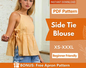Side Tie Blouse Sewing Pattern | Women Sewing Pattern | Blouse Pattern |Tie Top Pattern | Sewing Patterns for Beginner Top | Peplum Blouse