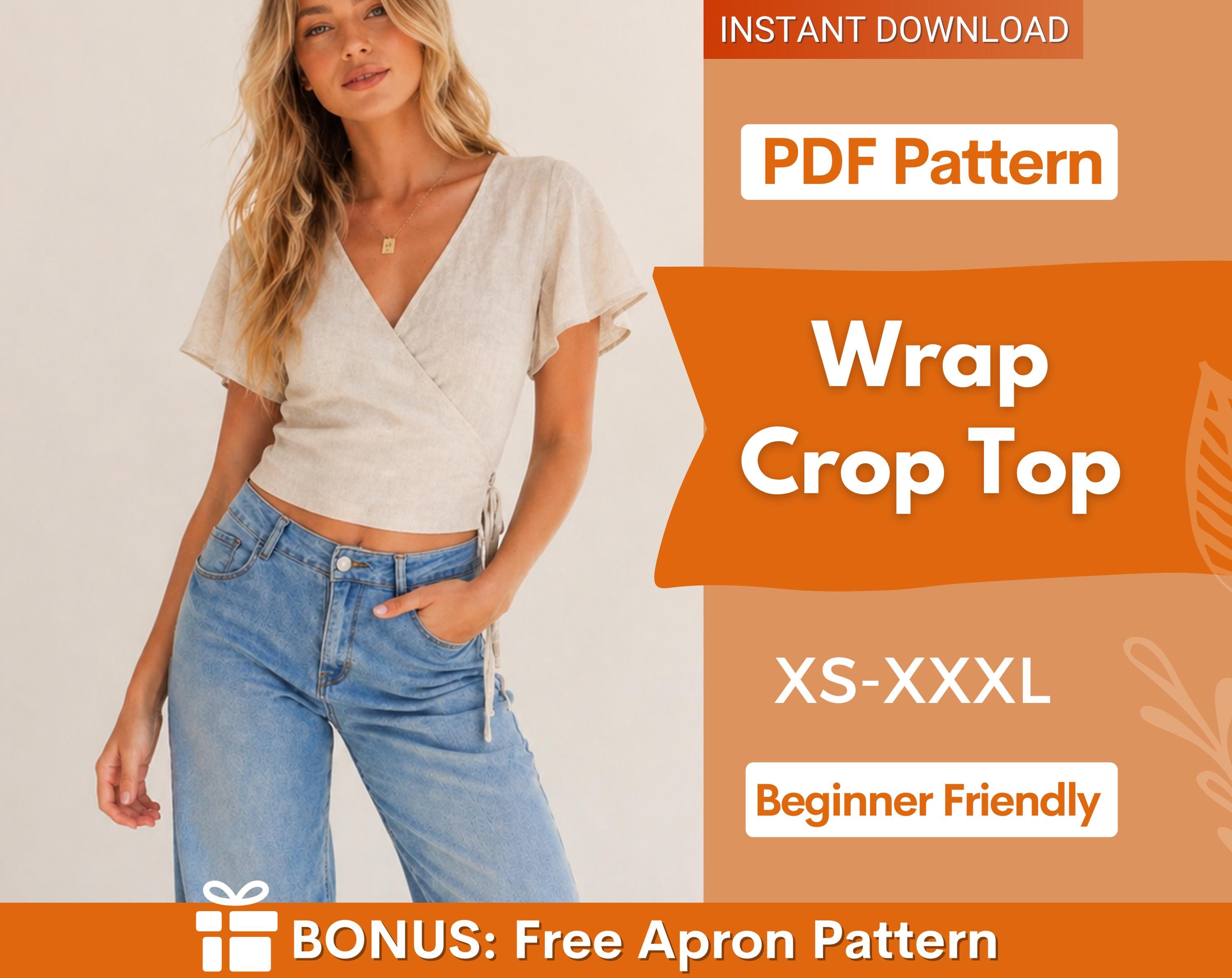 Crop Top Sewing Pattern | Wrap Top Pattern | Women Sewing Pattern | Blouse Pattern | Sewing Patterns Women Blouse | Tie Top Women Pattern