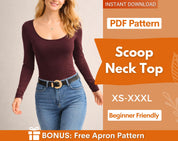 Scoop Neck Top Sewing Pattern | Long Sleeve Top Pattern | Womens top | Sewing Patterns | Women Patterns | Fitted Top Pattern