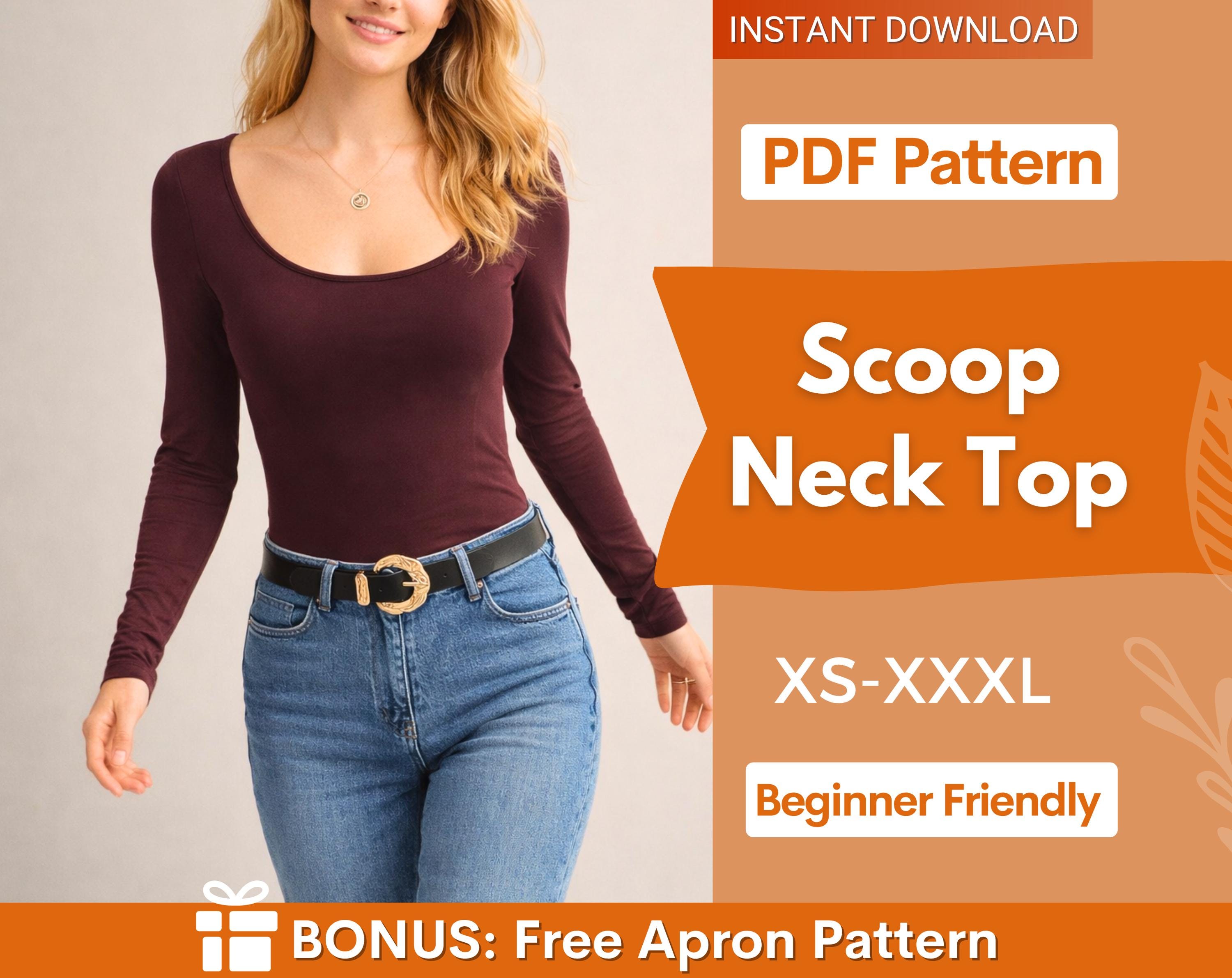 Scoop Neck Top Sewing Pattern | Long Sleeve Top Pattern | Womens top | Sewing Patterns | Women Patterns | Fitted Top Pattern