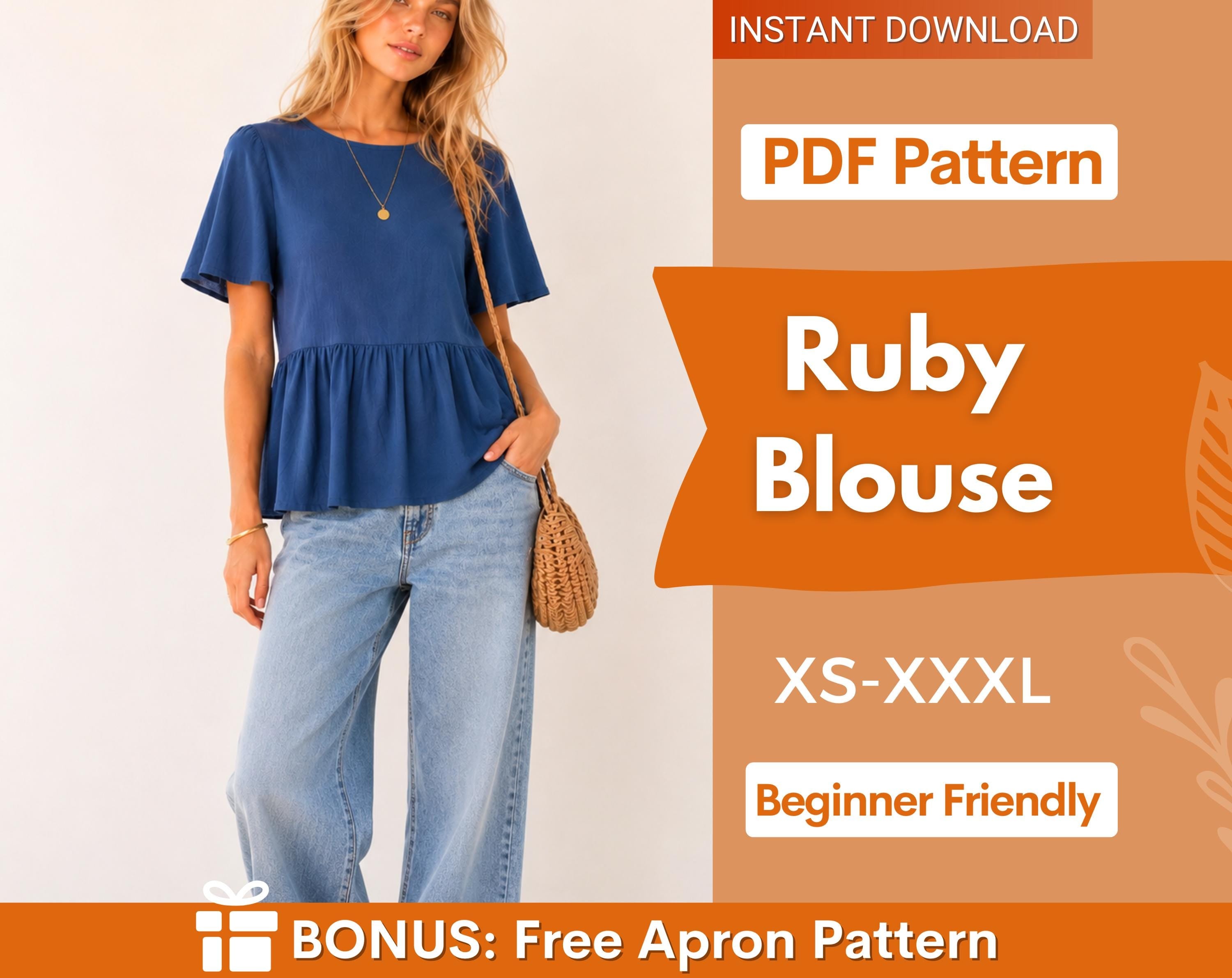 Ruby Blouse Sewing Pattern | Top Pattern | Women Sewing Pattern | Easy Blouse Pattern | Beginner Sewing Pattern | Peplum Blouse Top Women