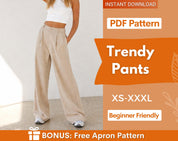 Trendy Pants Pattern for Women | XS-XXXL | Sewing Patterns | Trousers Pattern | Wide Leg Pants Pattern | Sewing Pattern Pants Women Sewing