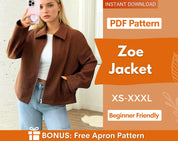 Jacket Sewing Pattern for Women, Zip Up Jacket Pattern, Women Jacket Sewing Pattern, Crop Jacket, Short Jacket, Women Pattern Zipper Jacket