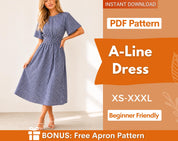 Women Dress Pattern | XS-XXXL | A-Line Dress Sewing Pattern | Summer Dress Pattern | Women Sewing Pattern | Easy Dress PDF Pattern Beginner