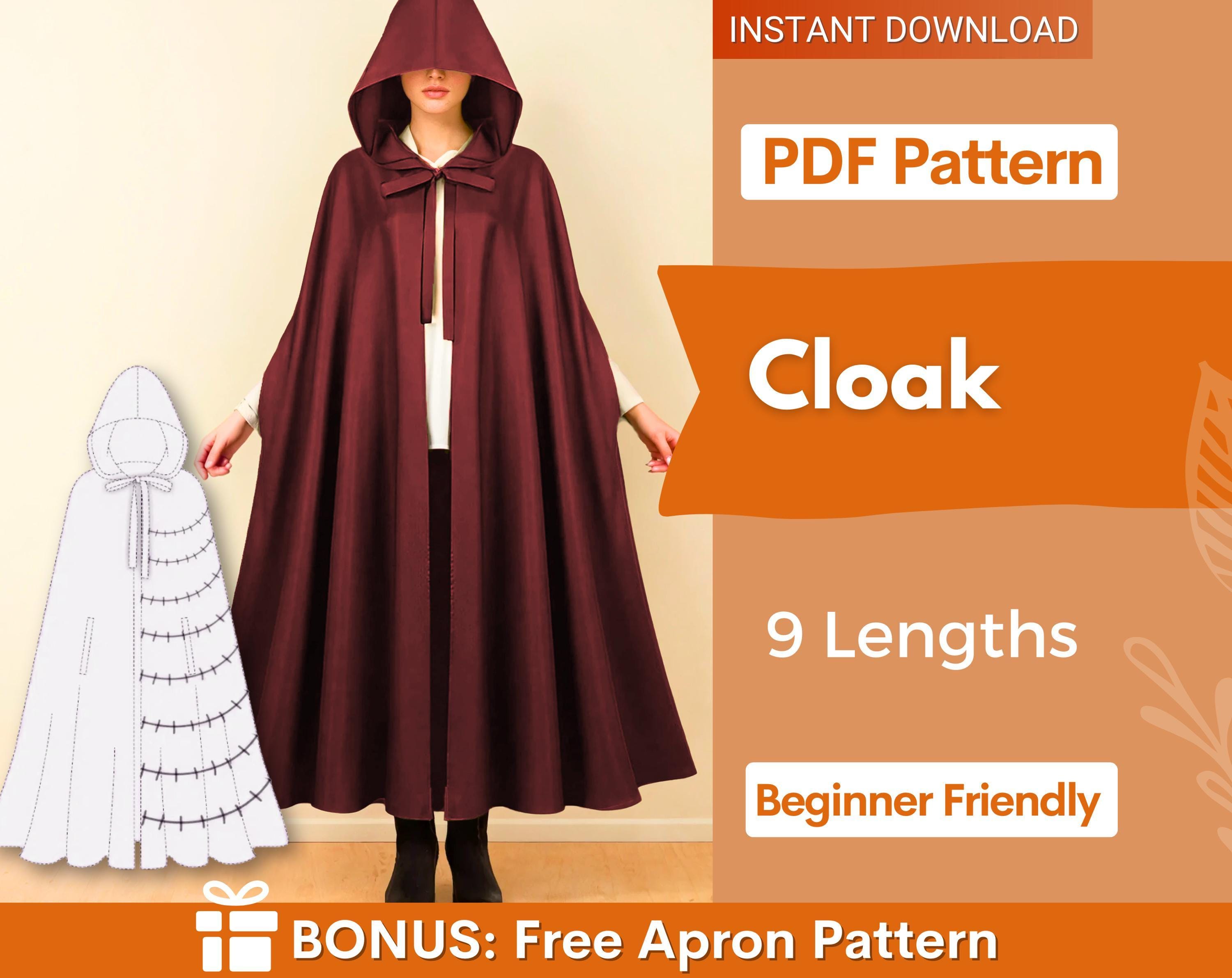 Cloak Sewing Pattern with 9 Lengths, Cape Pattern, Elven Cape, Magical Gown, Medieval Dress, Hooded Cloak, Cape with Hood Pattern, Long Cape