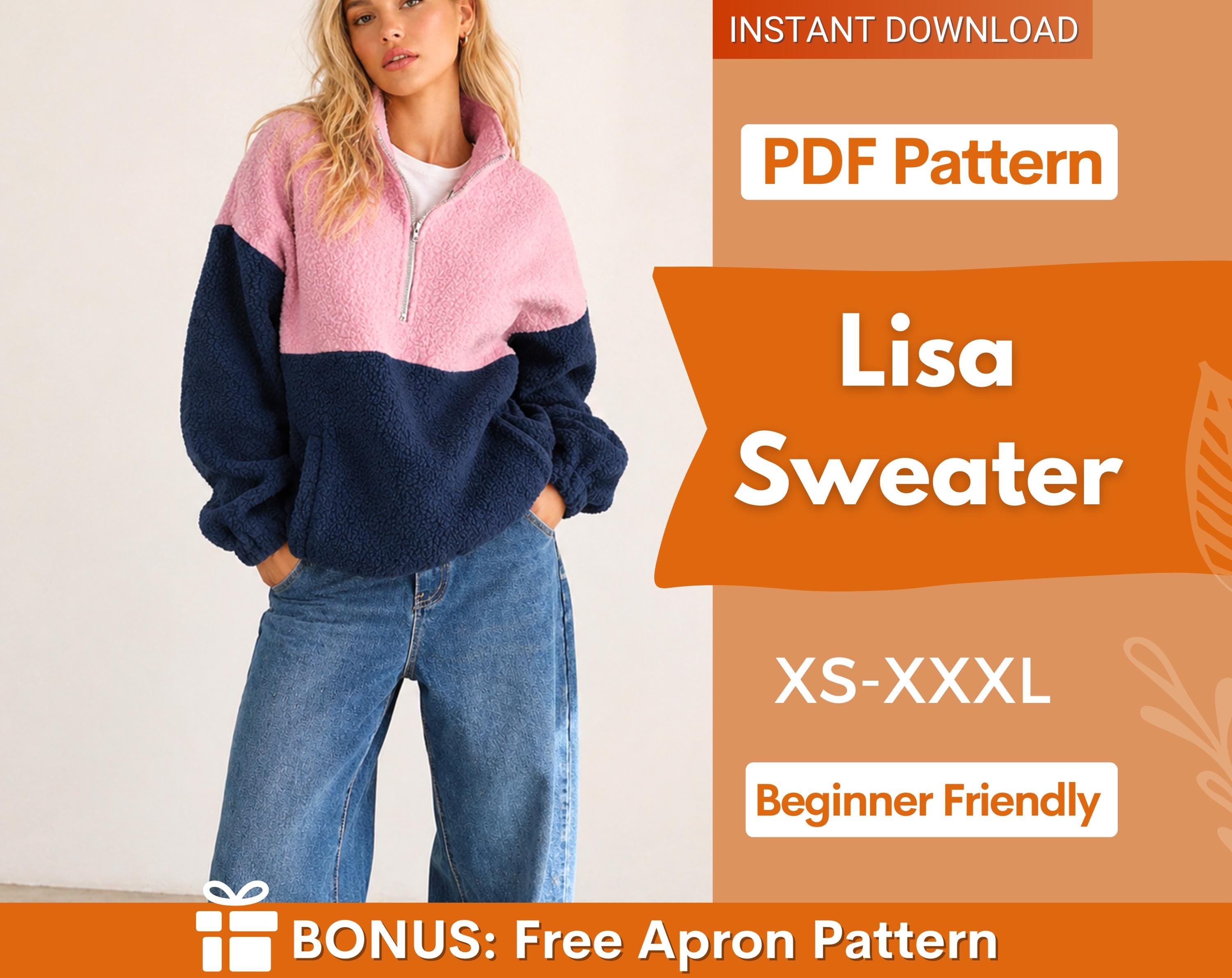 Zip Sweatshirt Pattern for Women, Women Sweater Pattern, Zip Up Sweater Pattern, Women Sewing Pattern, Beginner Sewing Pattern Sweatshirt