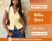 Short Shirt Sewing Pattern, Button Up Shirt Pattern, Fitted Shirt Sewing Pattern, Sewing patterns Women, Summer Top Pattern, Shirt Top Women