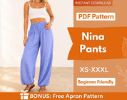Nina Harem Pants Sewing Pattern | XS-XXXL | Harem Pants Pattern | High Waisted Pants Pattern | Women Pants Pattern | Beginner Sewing Pattern