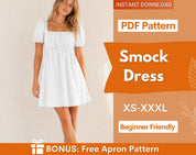 Smock Dress Sewing Pattern for Women PDF | XS-XXXL | Babydoll Dress Pattern | Women Sewing Pattern | Digital Sewing Pattern, Short Dress pdf