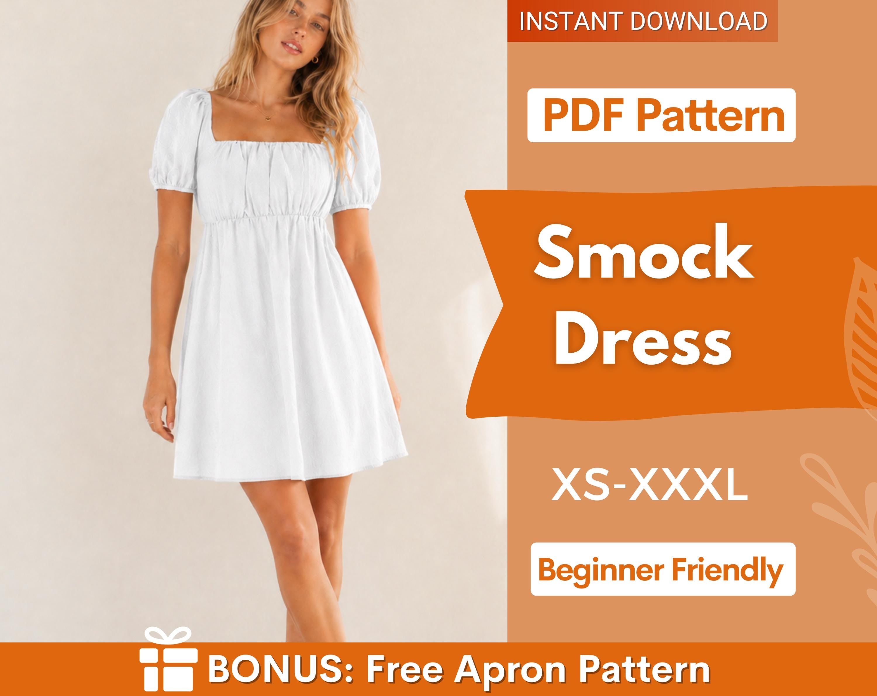 Smock Dress Sewing Pattern for Women PDF | XS-XXXL | Babydoll Dress Pattern | Women Sewing Pattern | Digital Sewing Pattern, Short Dress pdf