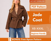 Coat Sewing Pattern with Lining | Winter Coat Sewing Pattern | Belted Coat Pattern | Winter Jacket Sewing Pattern PDF | Women Sewing Pattern