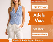 Adele Vest Sewing Pattern, Waistcoat Pattern, Women Vest Sewing Pattern, Blazer Women, Trendy Vest, Vest with Collar Pattern