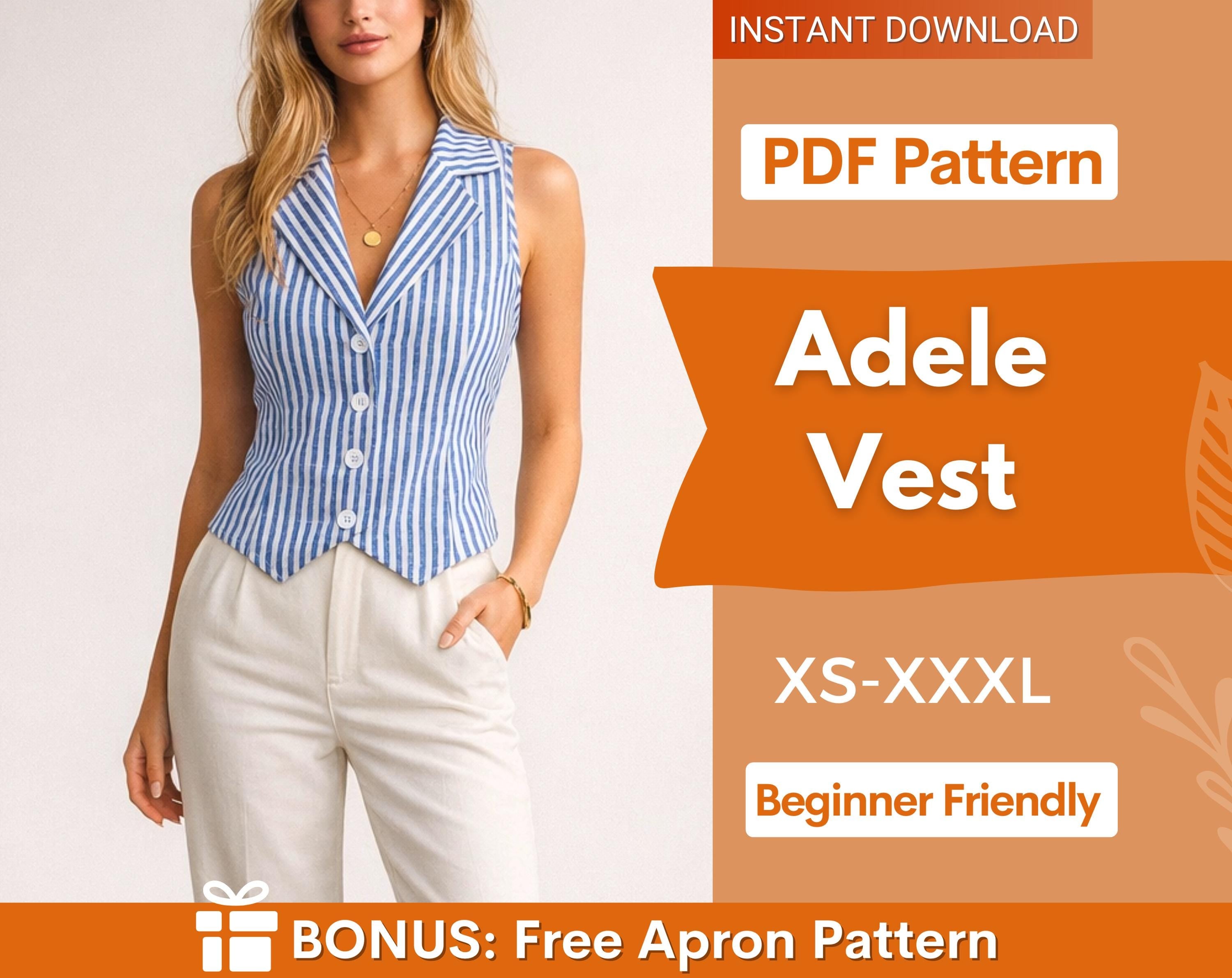 Adele Vest Sewing Pattern, Waistcoat Pattern, Women Vest Sewing Pattern, Blazer Women, Trendy Vest, Vest with Collar Pattern