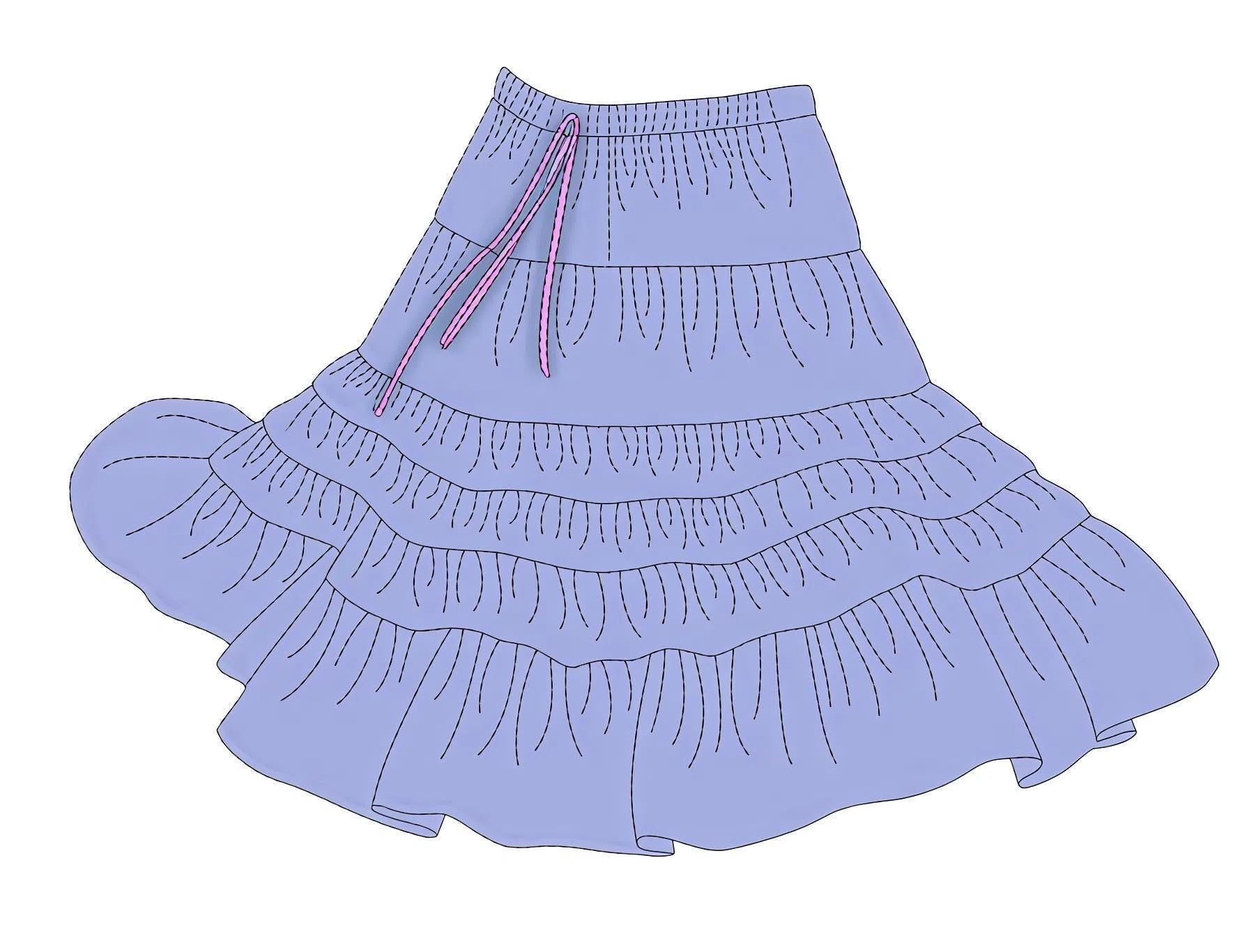 Midi Skirt Sewing Pattern | XS-XXXL | Tiered Skirt Pattern | Beginner Skirt Pattern | Short Skirt | Women Sewing Pattern Skirt | Mini Skirt