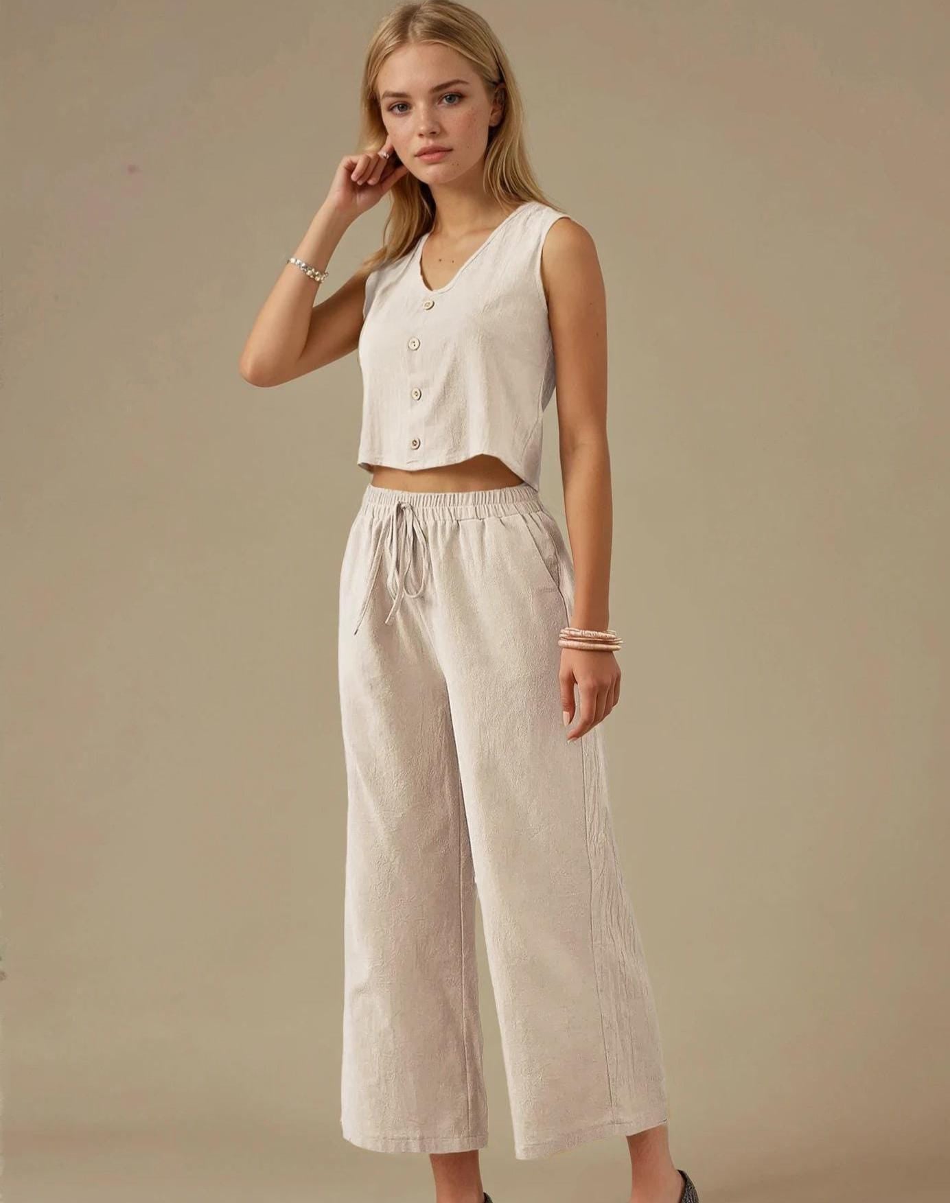 Summer Set Pattern | Top & Pants Sewing Pattern | Sewing Pattern Women | Wide Leg Pants Pattern | Top Pattern | Summer patterns | Button Top