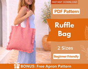 Tote Bag with Ruffles Sewing Pattern | Women's Handbag Shoulder Bag | Shopping Bag Pattern | Shoulder Bag Sewing Pattern, Beginner Bag