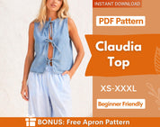 Claudia Top Sewing Pattern | Front Tie Top Pattern | Vest Pattern | Women Sewing Patterns | Denim Pattern Vest Top Women