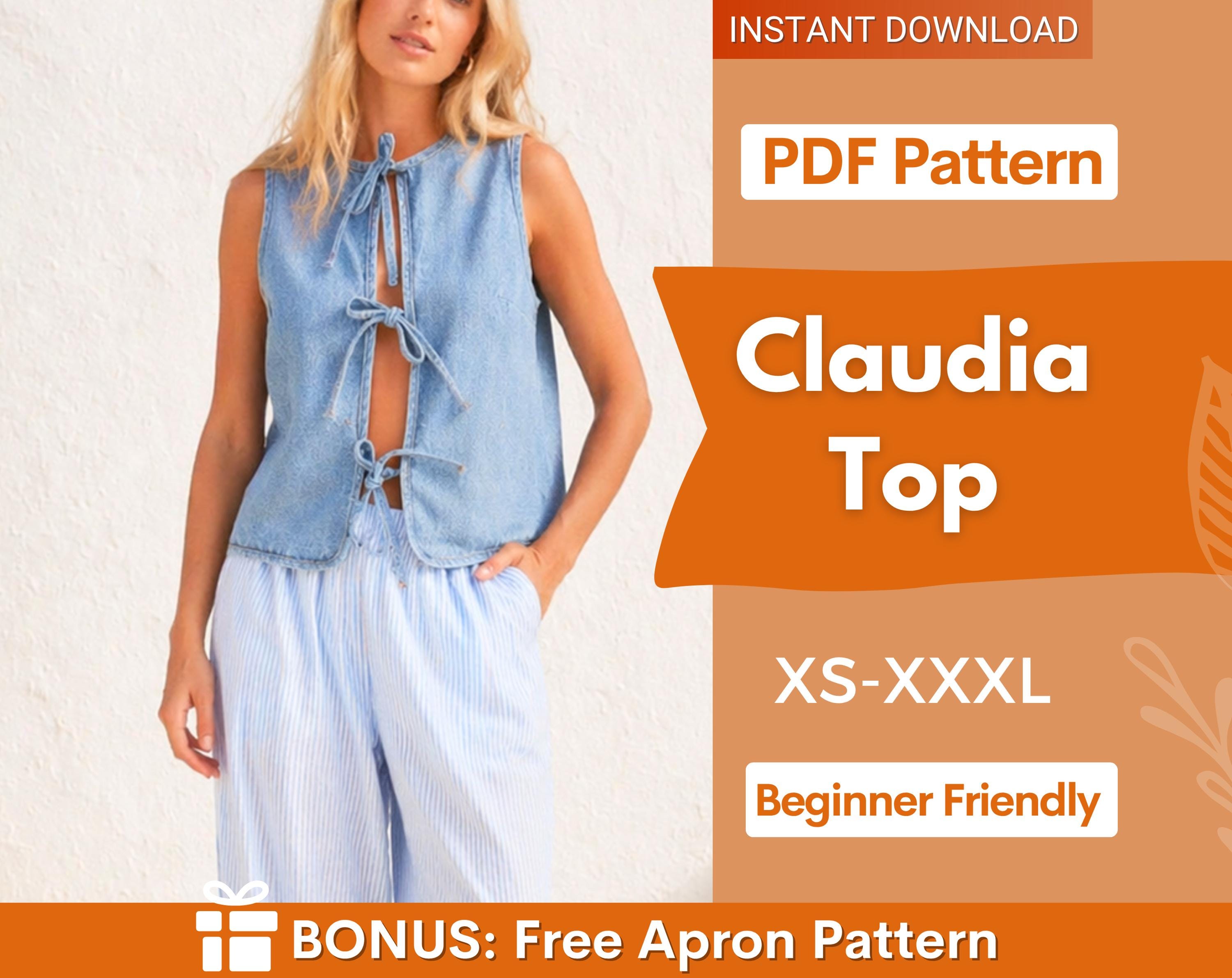 Claudia Top Sewing Pattern | Front Tie Top Pattern | Vest Pattern | Women Sewing Patterns | Denim Pattern Vest Top Women