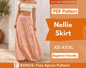 Nellie Maxi Skirt Pattern | Skirt Pattern | High Waist Skirt Pattern | Sewing Patterns | Women Sewing Pattern, Summer Skirt Pattern